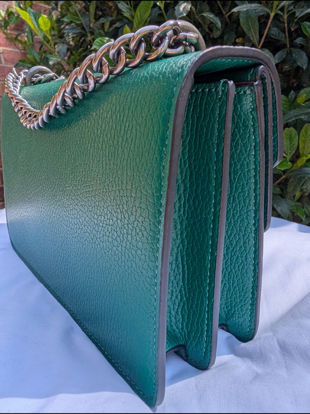 Tiffany & Fred Paris Crested Dragon Emerald Green Leather Bag Silver Chain NWT - Picture 5 of 16